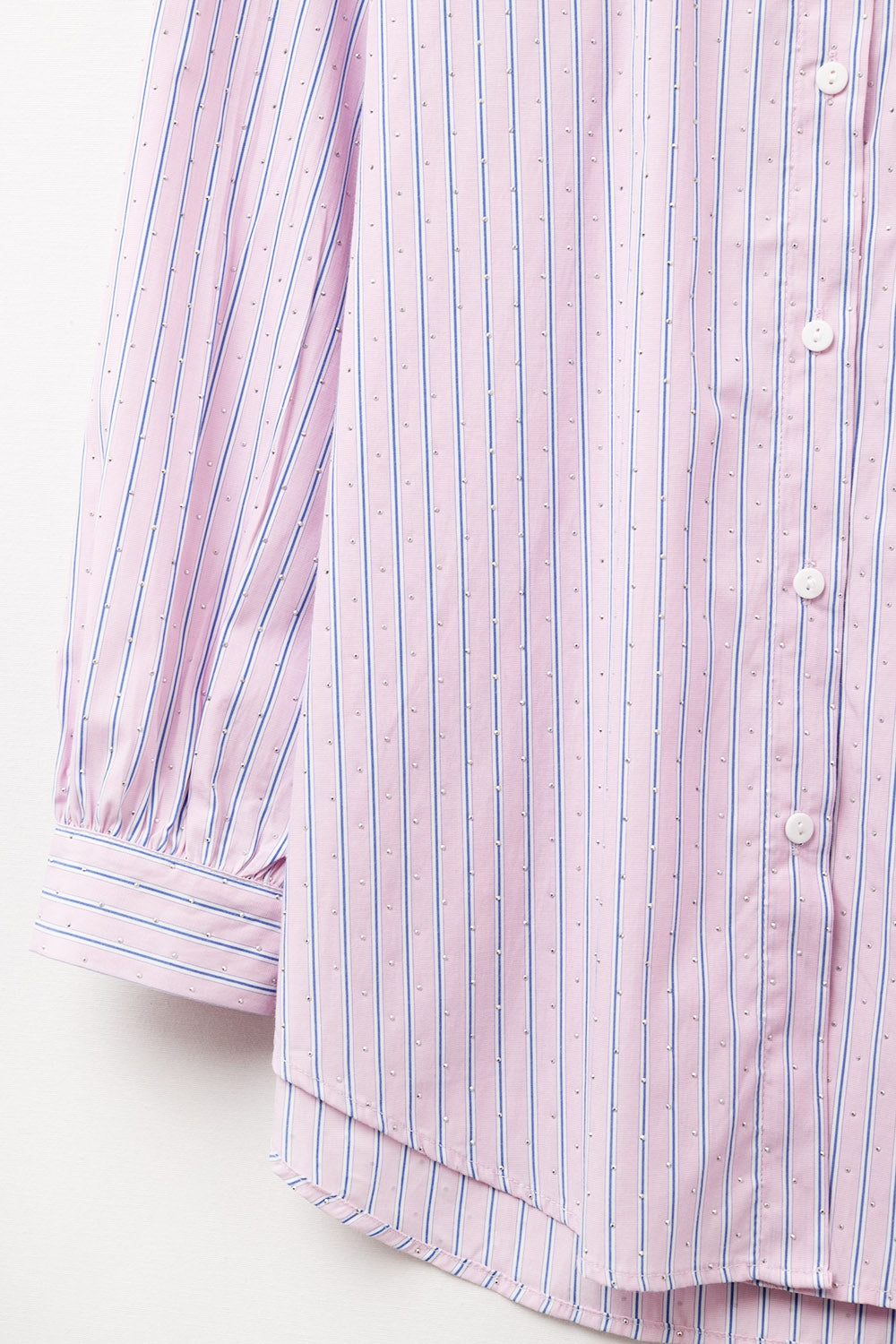 Pink Striped Poplin Shirt Embellished With Strass